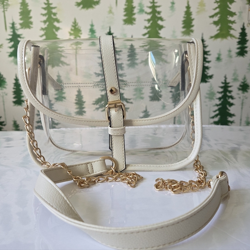 Transparent White Crossbody Bag with Gold Chain